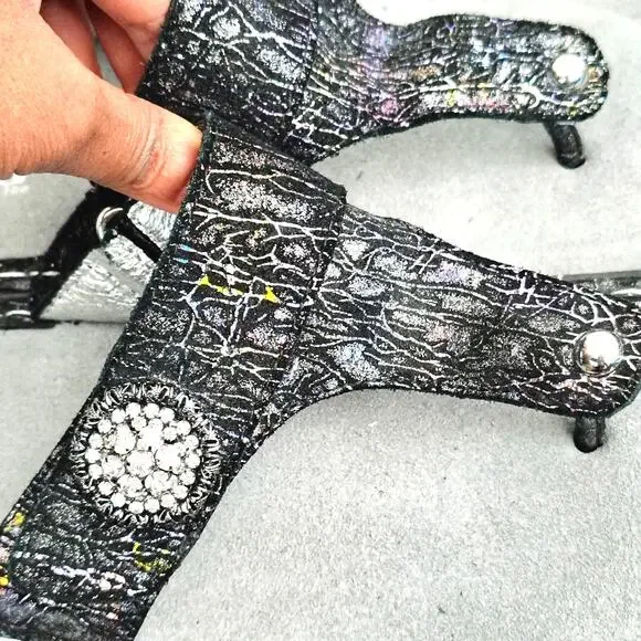 Alegria Size 41 US 10.5/11 Carina Black Metallic Snake Print Jewel Thong Sandals - Picture 5 of 7